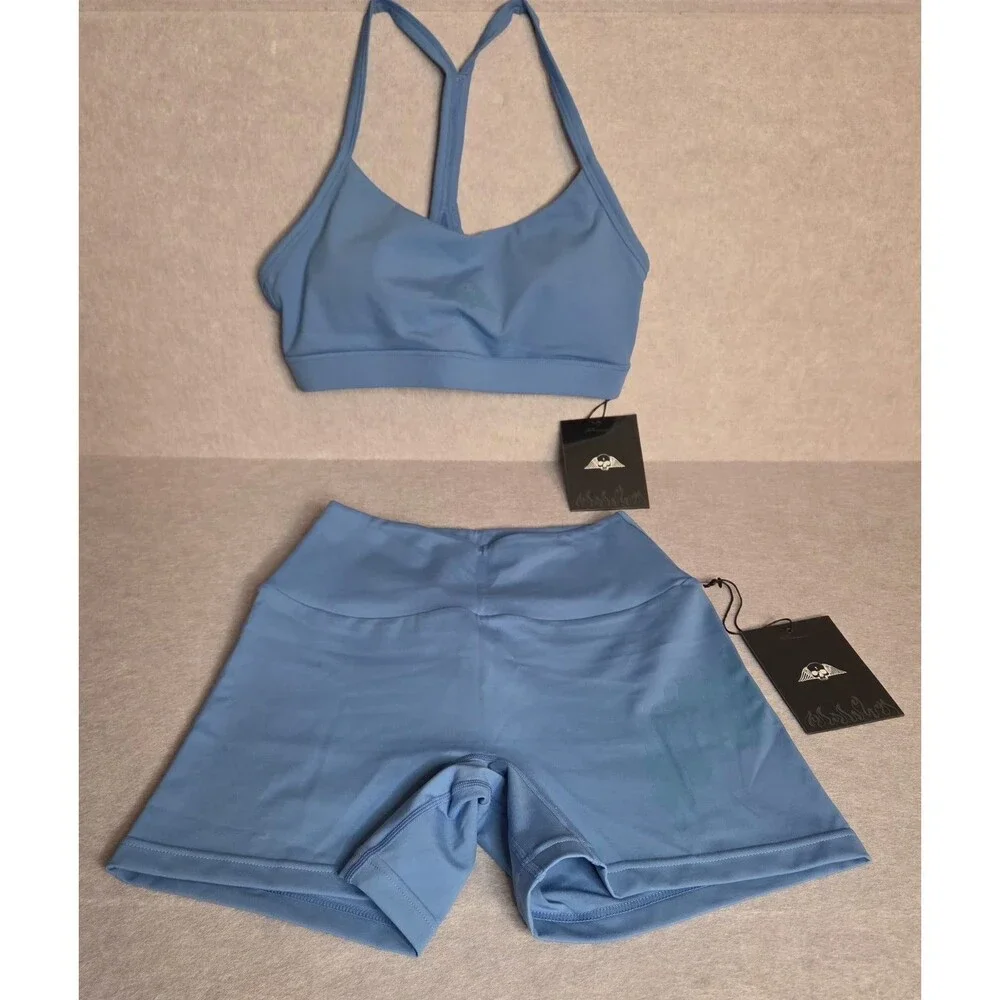 CIVIL REGIME No Tomorrow Women's Sz S Blue Sports Bra Shorts 2 Piece Set NWT